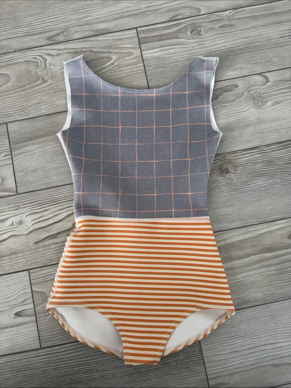 Seea Kids One Piece Swimsuit in Gray and Orange Stripe